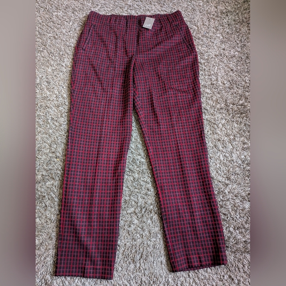 J. Jill Pants - NWT J.Jill Black/Red Checkered Ponte Slim Leg 30" Pants Women's M